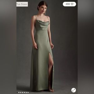 BHLDN Remy Cow Neck Satin Gown: Moss